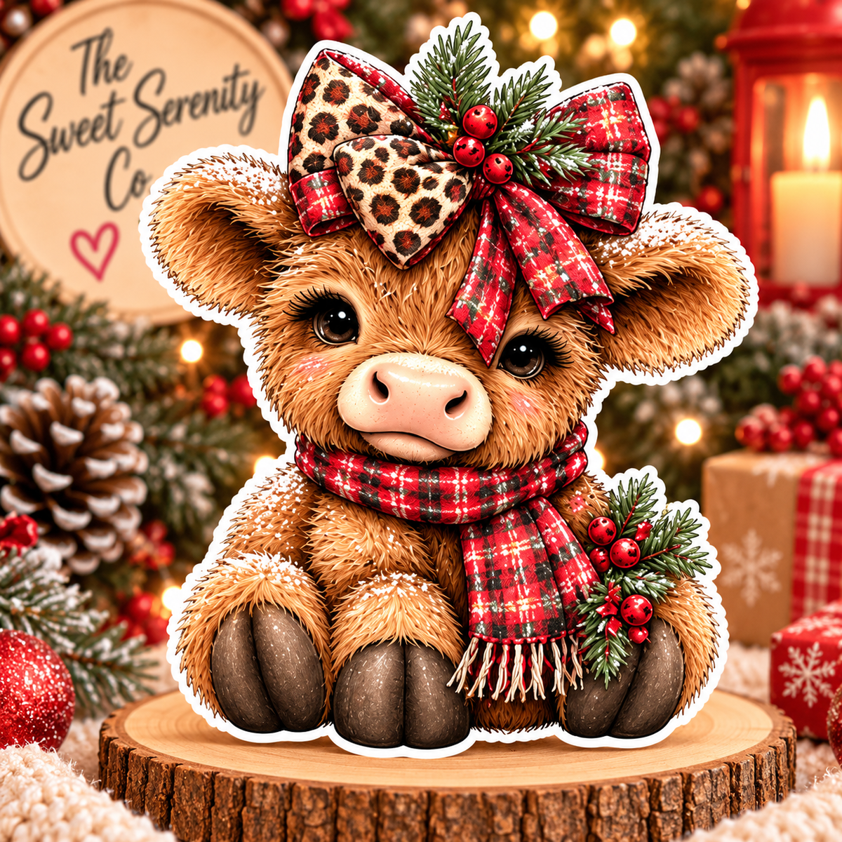 Festive Highland Calf Christmas Standee