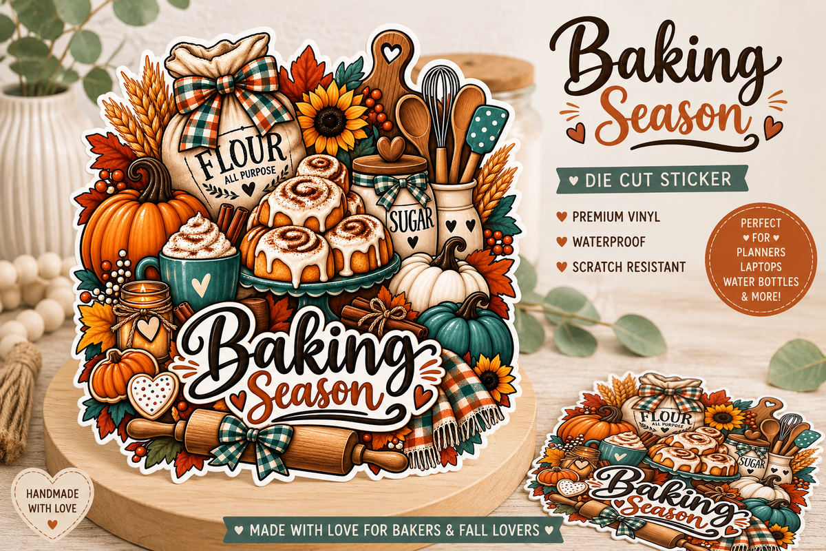 Baking Season Die Cut Sticker, Fall Autumn Kitchen Decor, Cookie Baking, Waterproof Vinyl, Scrapbook Label, Baking Lover Gift