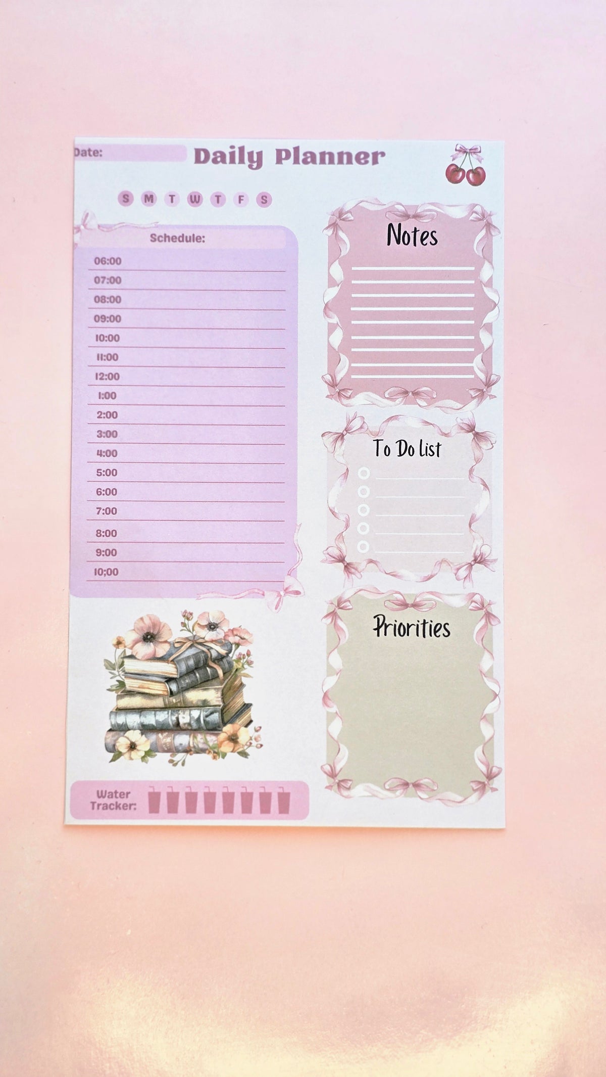 Coquette Daily Planner Notepad, Pink Bow Planner, Cute Daily Schedule Pad, To Do List Planner, Girly Desk Notepad, Productivity Planner