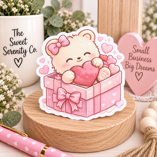 Teddy Bear In Box Vinyl Sticker - Cute sticker
