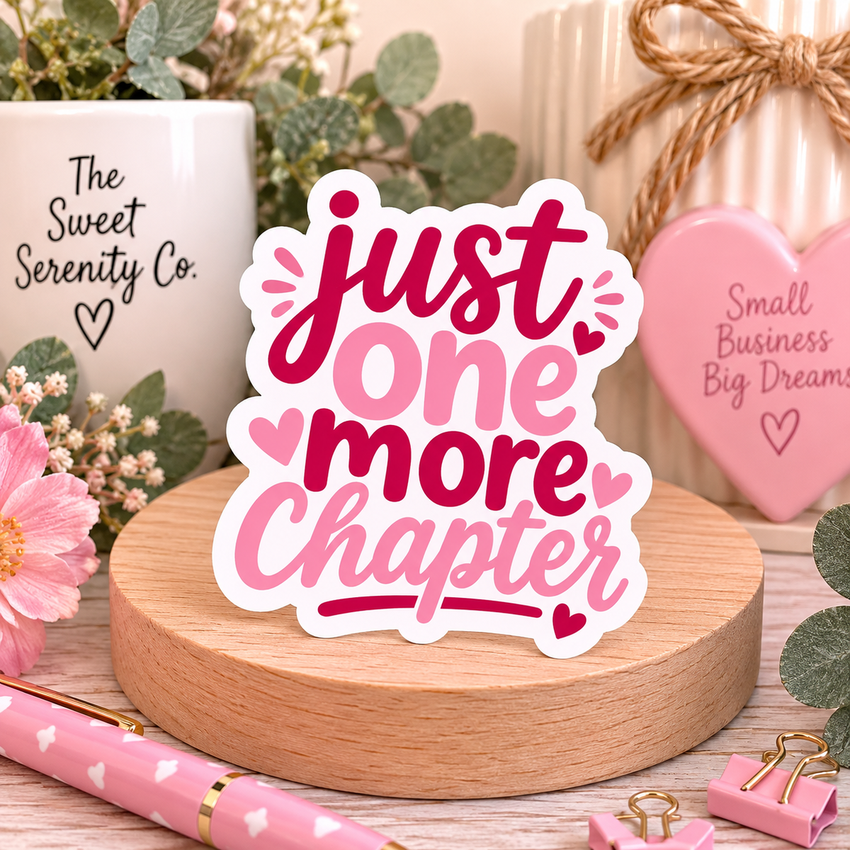 Just One More Chapter Sticker, Bookish Aesthetic Decal, Cute Pink Funny Mom Life Planner Sticker for Journals