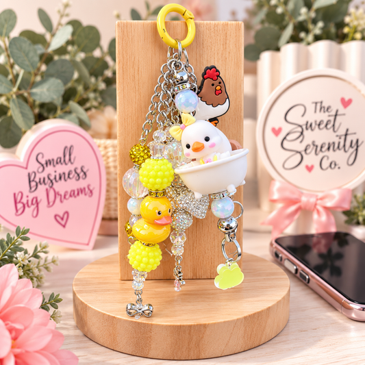 Duck Charming Handmade Purse Accessory | Beaded Keychain & Mirror Charm