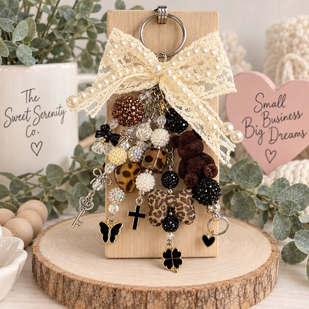 Teddy Bear Purse Chain, Custom Keychain, Brown Charm Bag Accessory