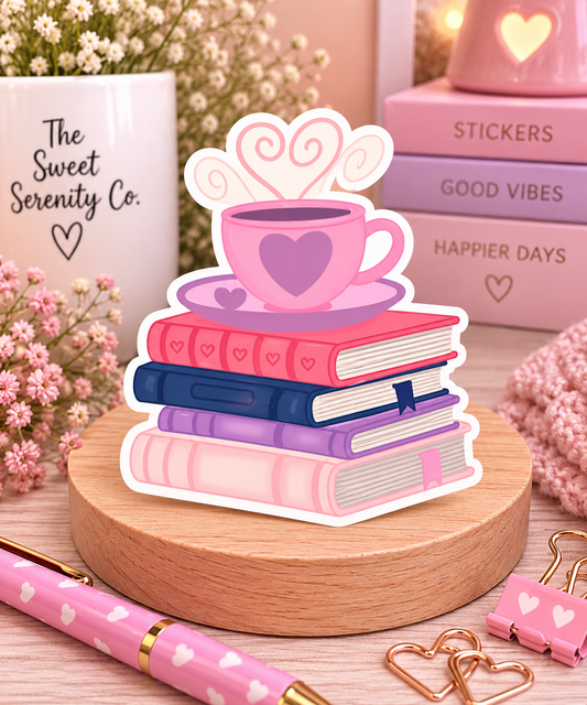 Pink Book Stack Sticker Set, Hand-drawn Bookish Stickers for Planners, Scrapbooks, Stationery, Feminine Aesthetic, Handmade Book Lover Gift