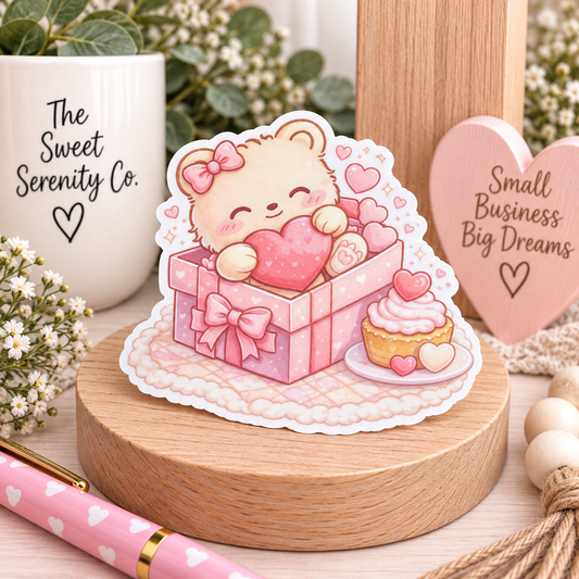 Handmade Teddy Bear Gift Box Sticker, Cozy Kawaii Tea Cup Decor