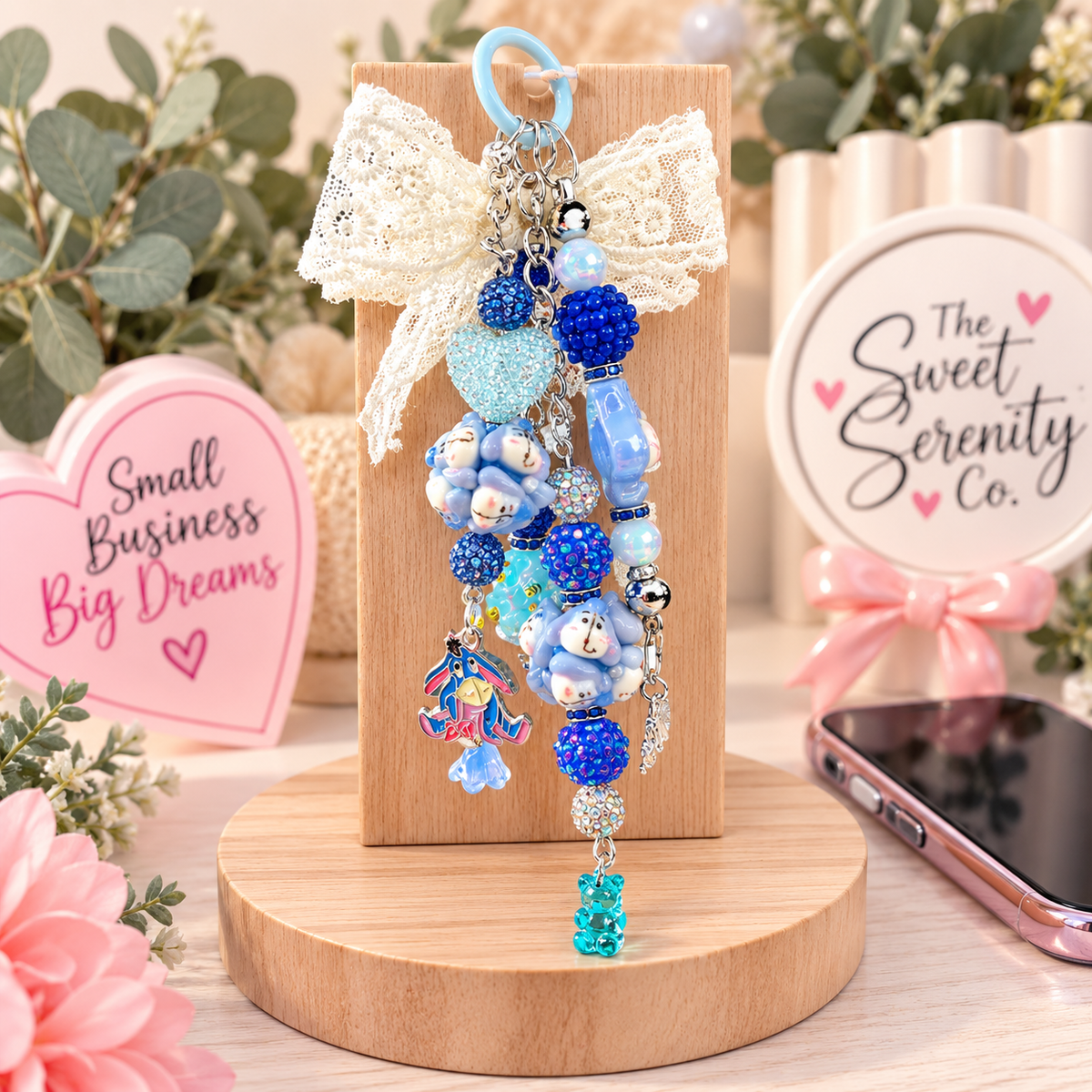 Charming Handmade Purse Accessory | Beaded Keychain & Mirror Charm