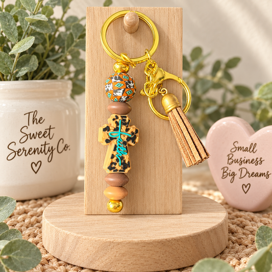 Custom Cross Keychain with Beaded Tassel, Religious Gift, Christian Jewelry, Personalized Keyring, Handmade Bible Verse Accessory