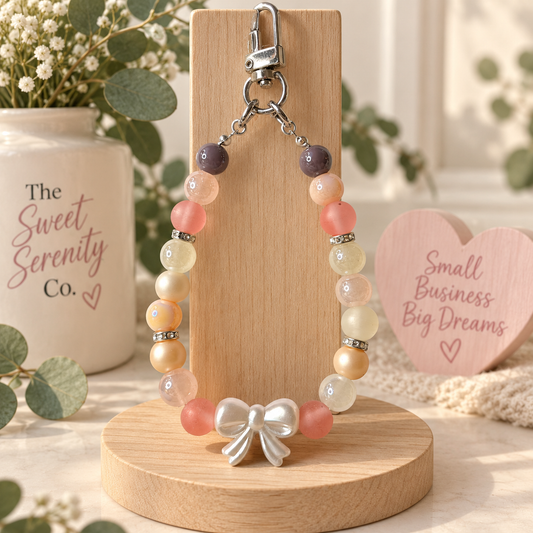Handcrafted Phone Charm with Glass Beads & Bow Accent