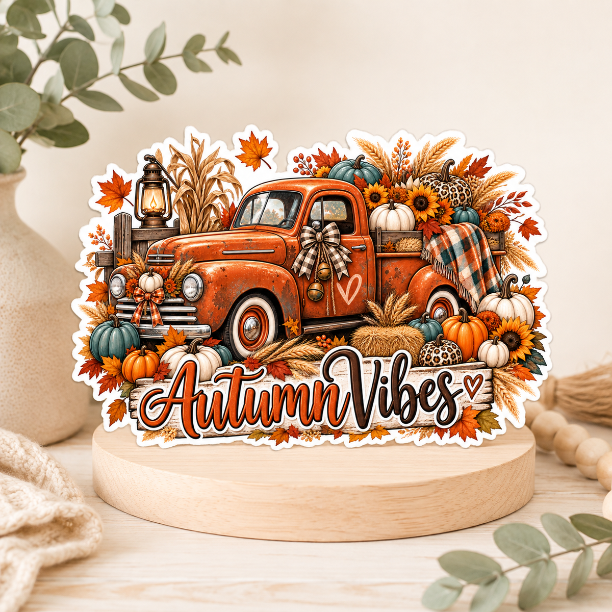 Fall truck sticker, autumn vibes, pumpkin and leaf decor, cozy fall planner accessory, Halloween stickers,seasonal scrapbooking