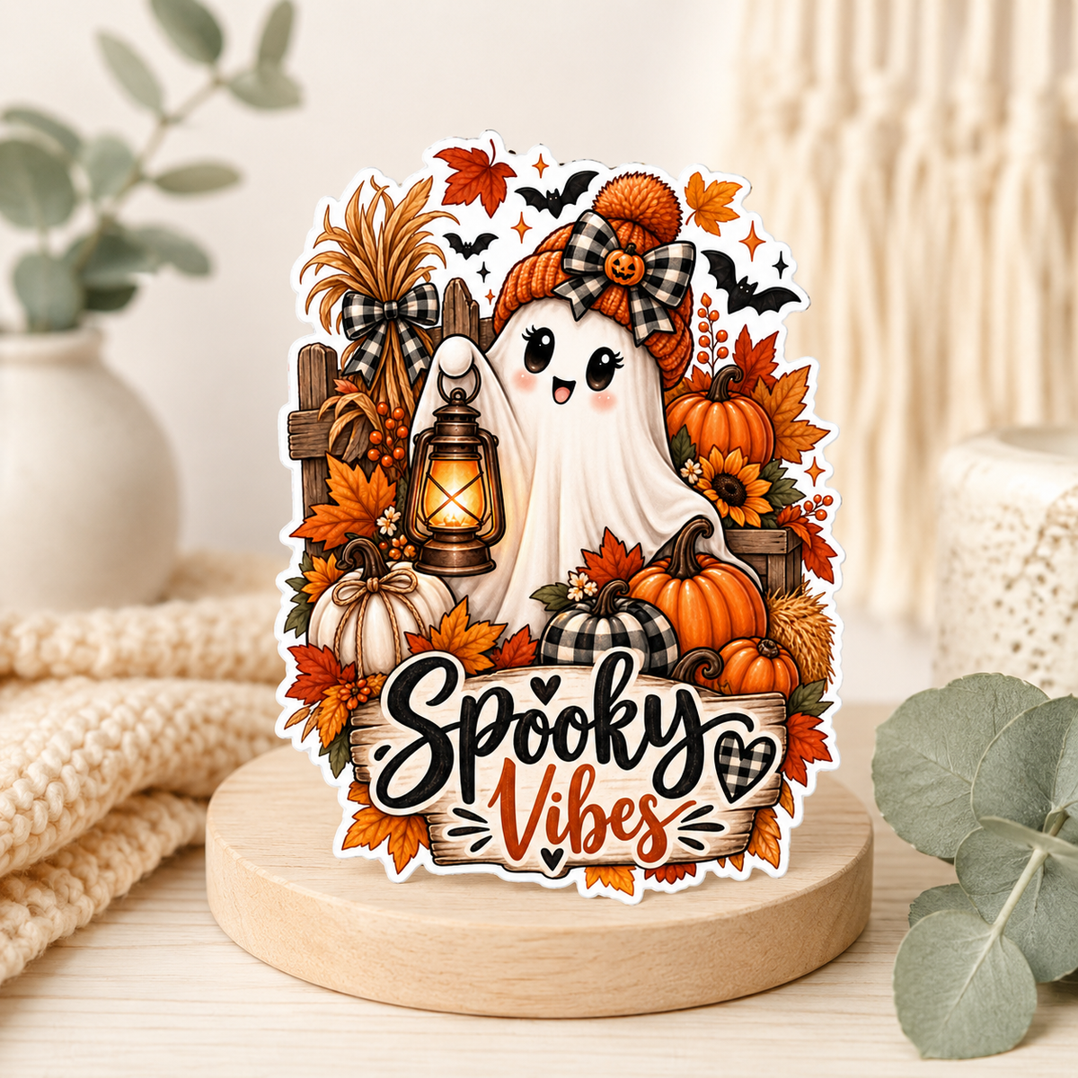 Spooky Ghost Sticker, Halloween Decor, Kawaii Ghost Vinyl Sticker, Fall Vibes, Cute Ghost Sticker, Autumn Halloween Sticker