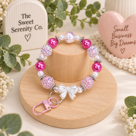 Pink Phone Charm, Handmade Beaded Keychain, Cute Accessories for Phones, Bags, Keys, Soft Color Jewelry