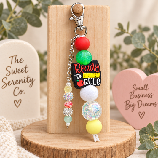 Teacher Keychain, Handmade Beaded Keyring for Teachers, Black & White Beaded Bag Charm, Teacher Appreciation Gift, Phone Charm