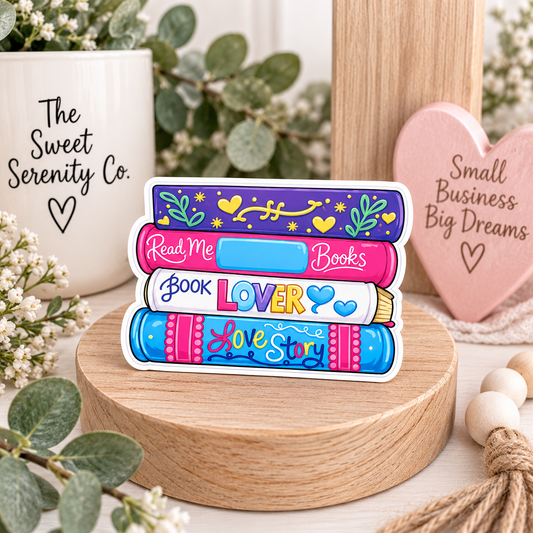 Stack of Books Sticker, Hand-drawn Book Lover Stickers for Journals, Stationery, Small Business, Cozy Feminine Aesthetic, Bookish Decor