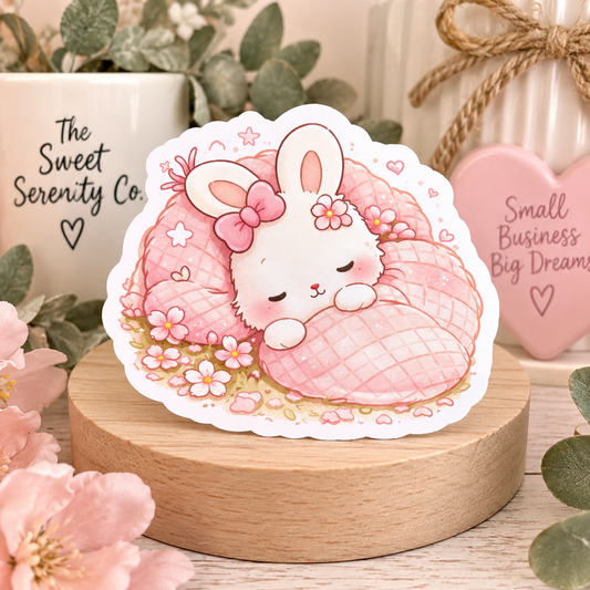 Cute Bunny Sticker, Handmade Kawaii Planner Sticker, Pink Bunny Water Bottle Decor, Whimsical Vintage Sweetness, Small Batch Sticker