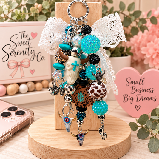 Western Purse charm, Handmade Boho keychain, Car Mirror Charm, purse Accessories