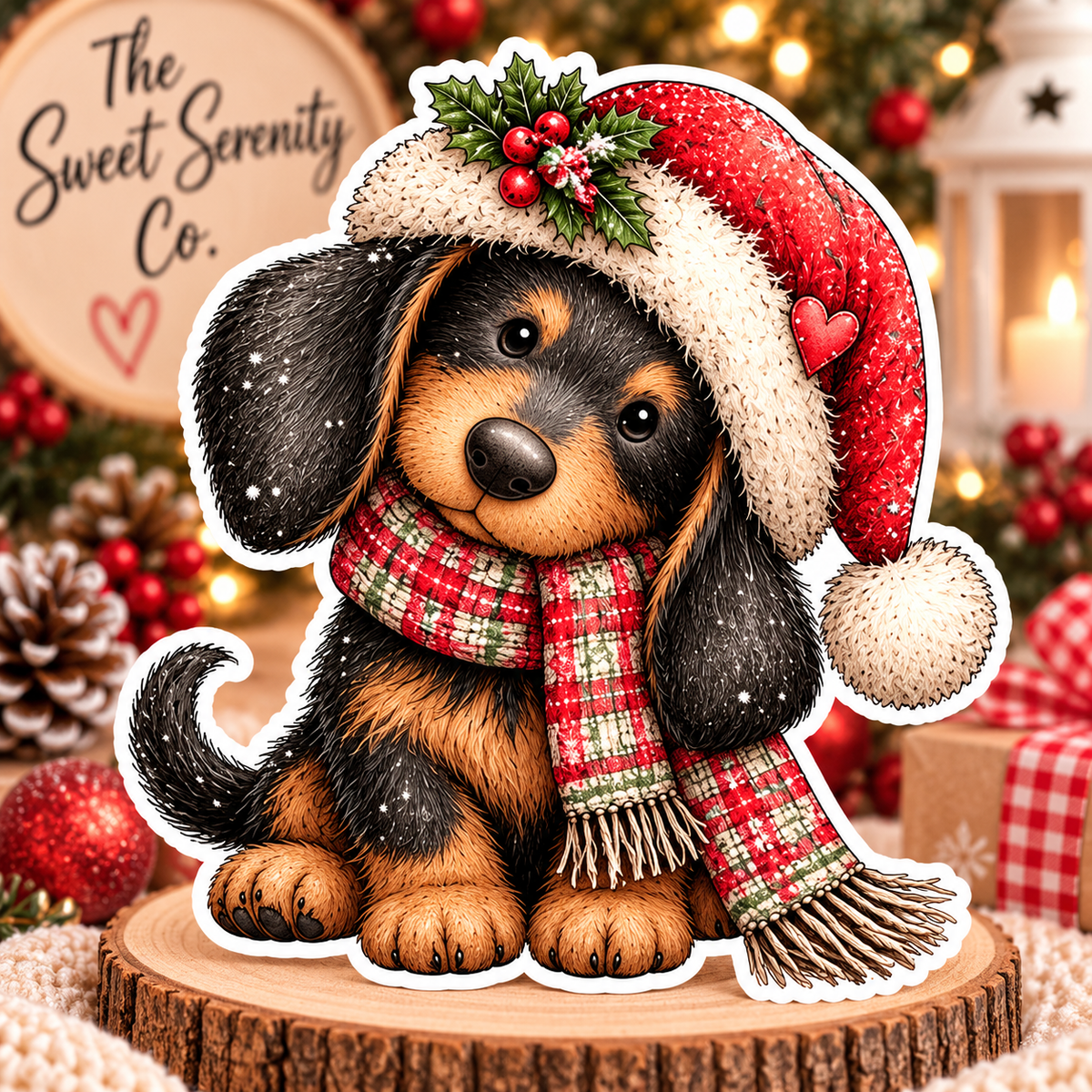Festive Dachshund Christmas Sticker