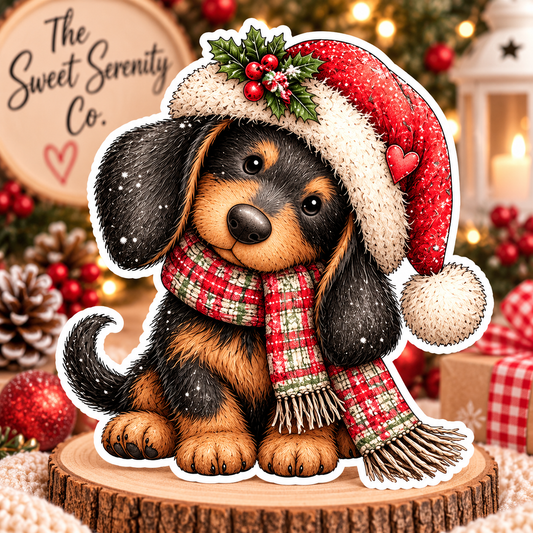 Festive Dachshund Christmas Sticker