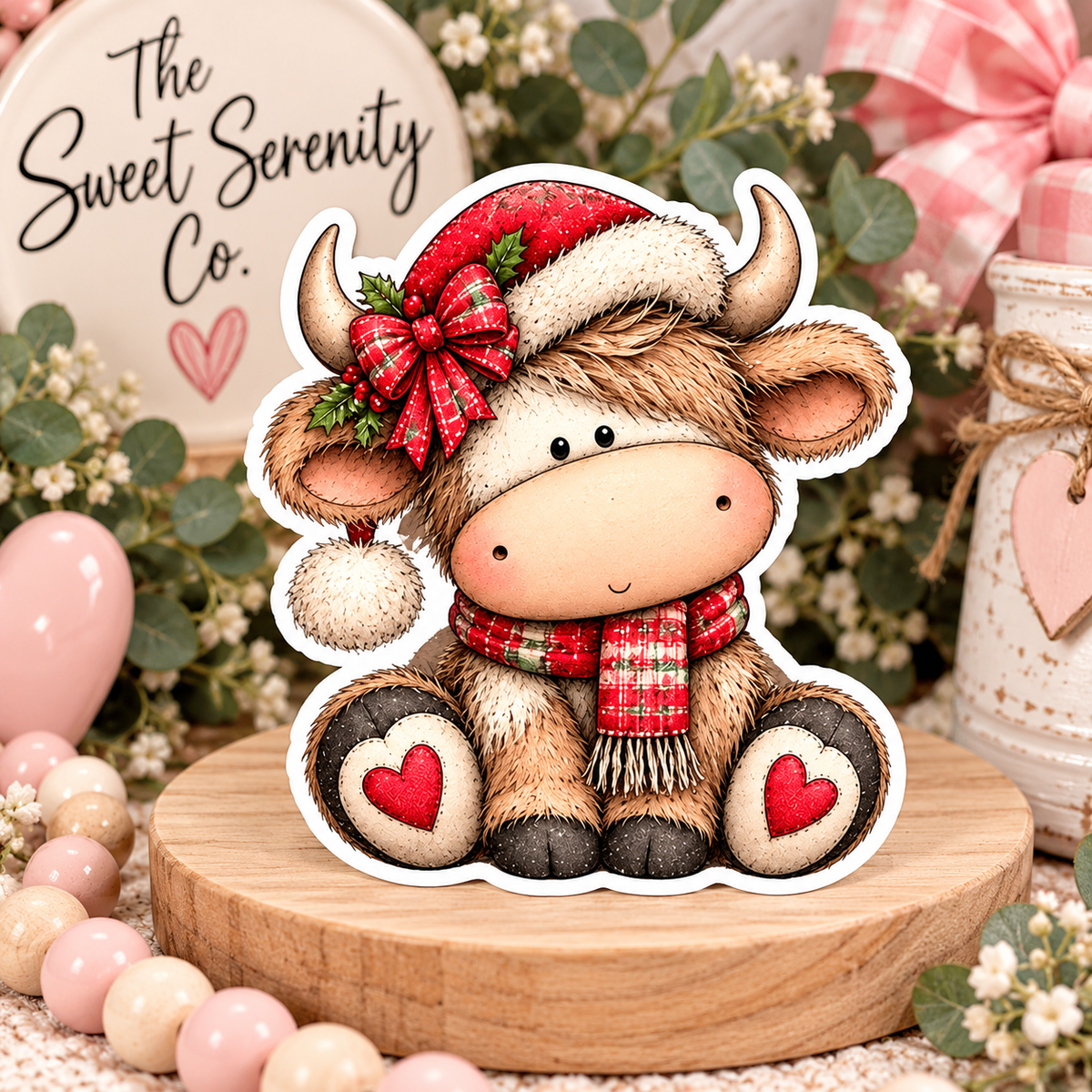 Highland Cow Christmas Sticker