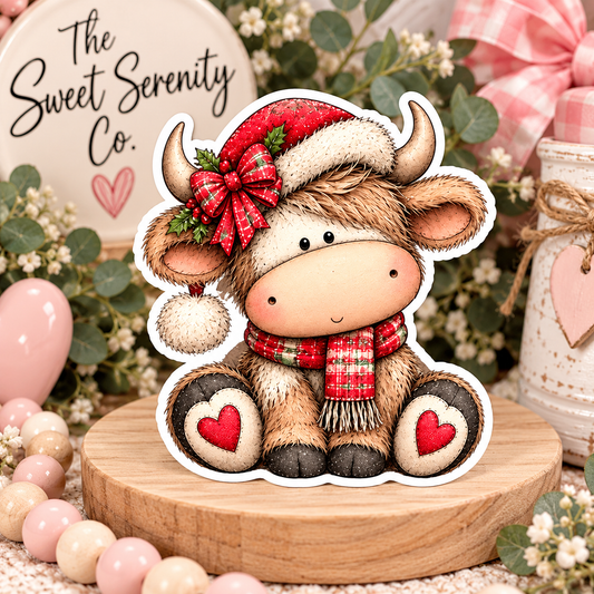 Highland Cow Christmas Sticker