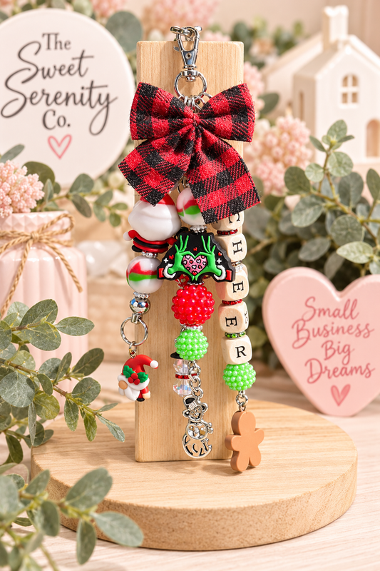 Handmade Beaded Bag Charms & Keychains - Festive Christmas Charm