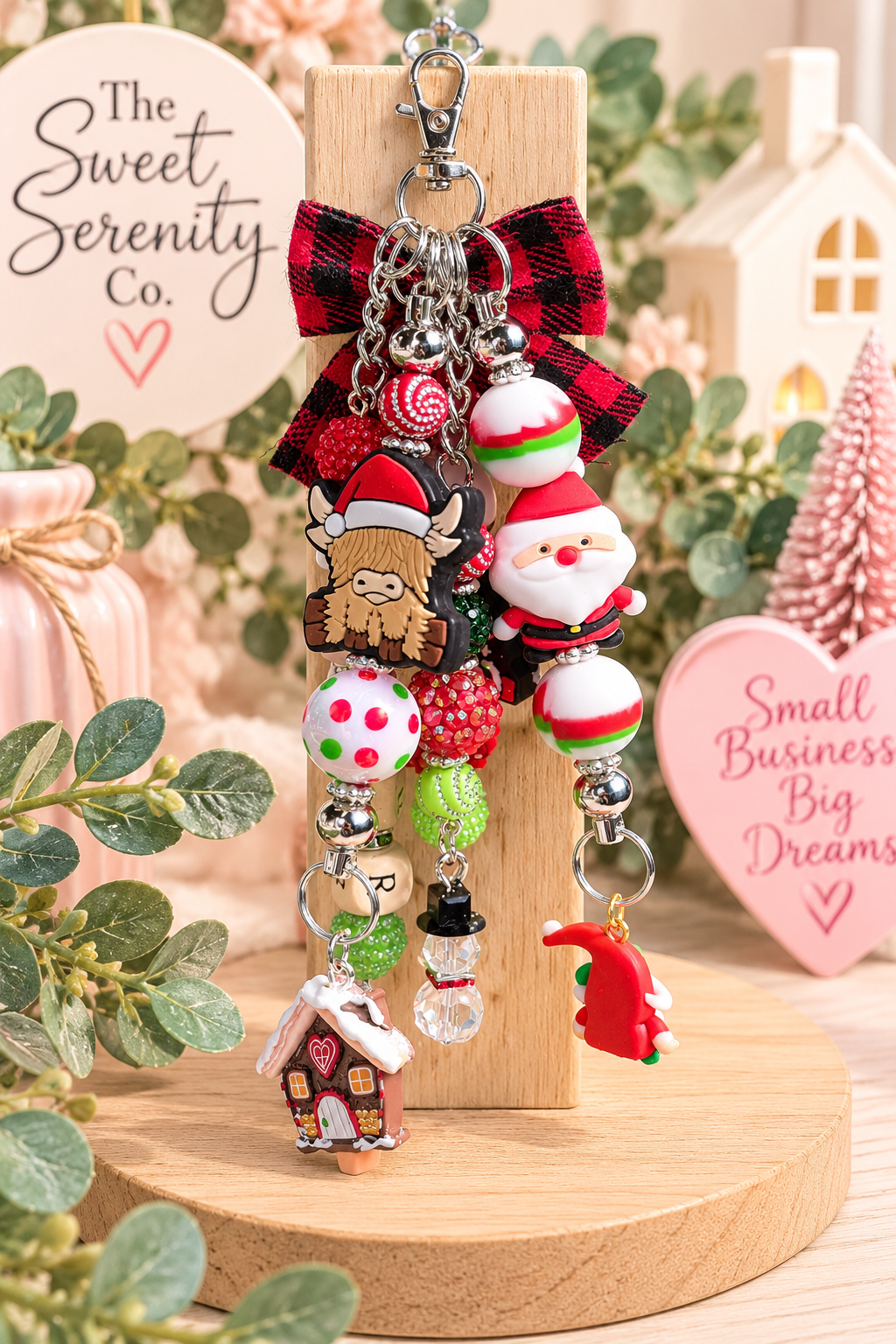Handmade Beaded Bag Charms & Keychains - Festive Christmas Charm