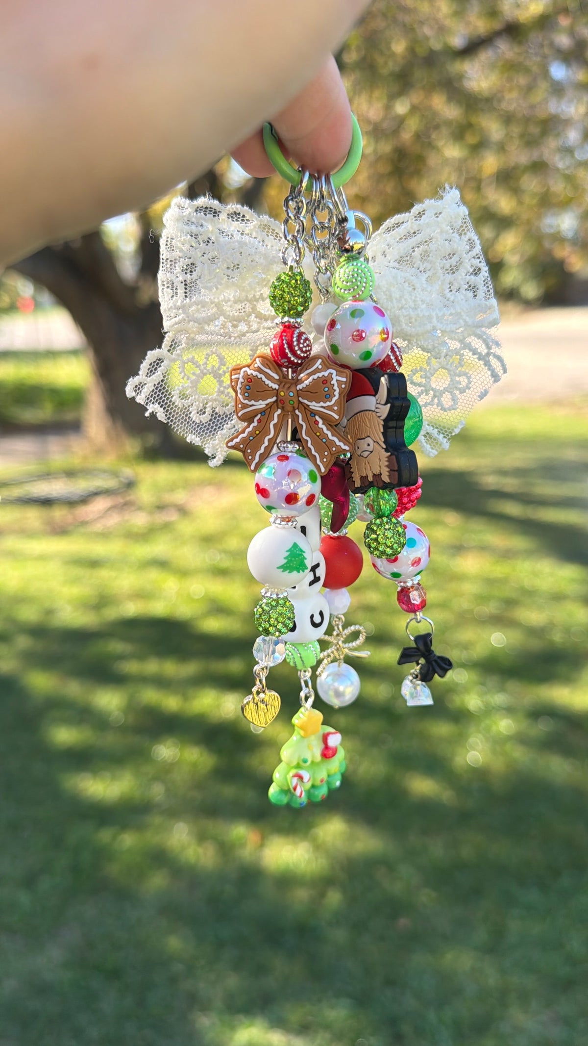 Christmas ornament Purse Charms with beaded charms, holiday decor, cute handmade, festive accessory