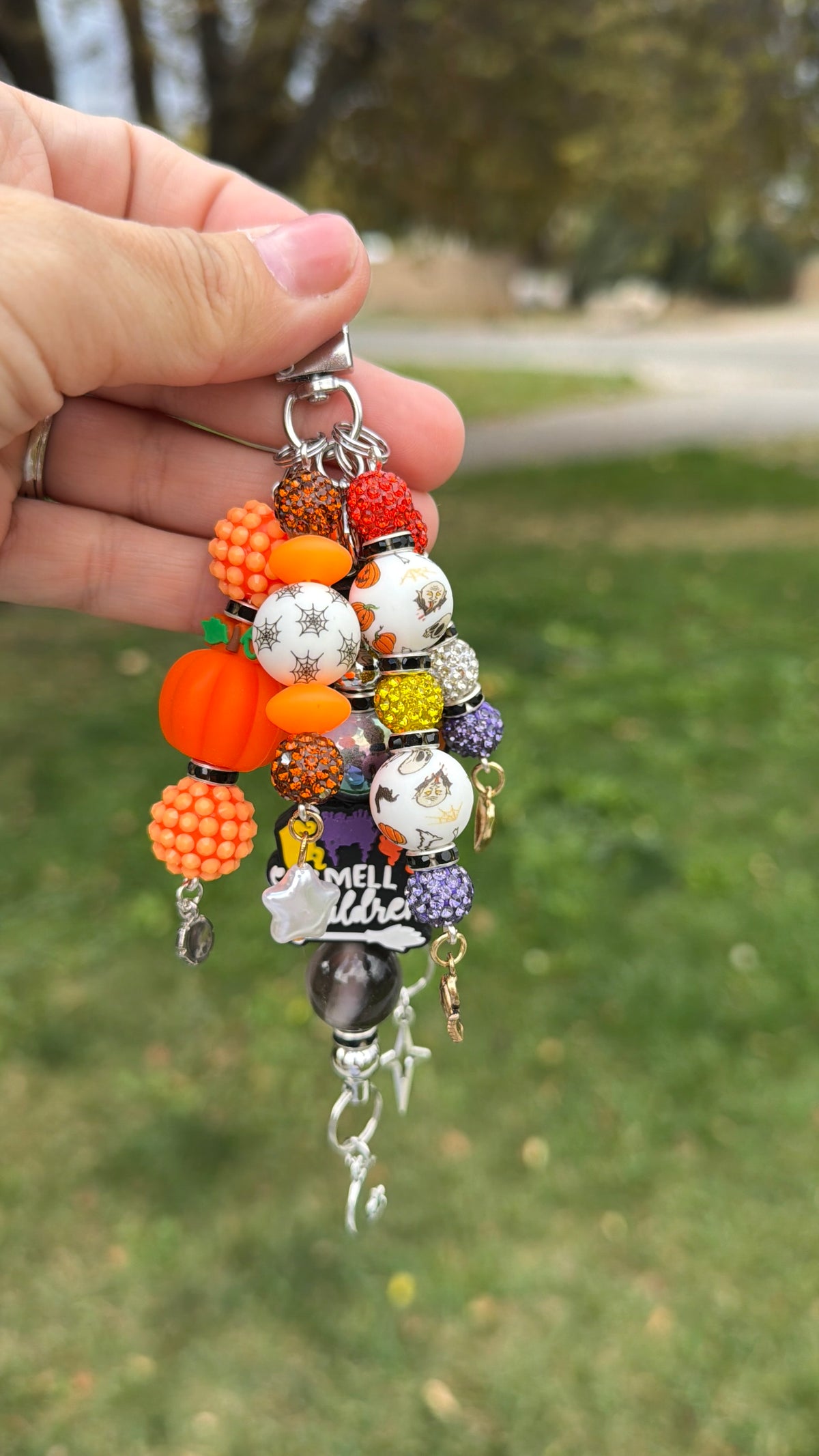 Handmade Halloween Purse Charm | Beaded Keychain & Mirror Accessory