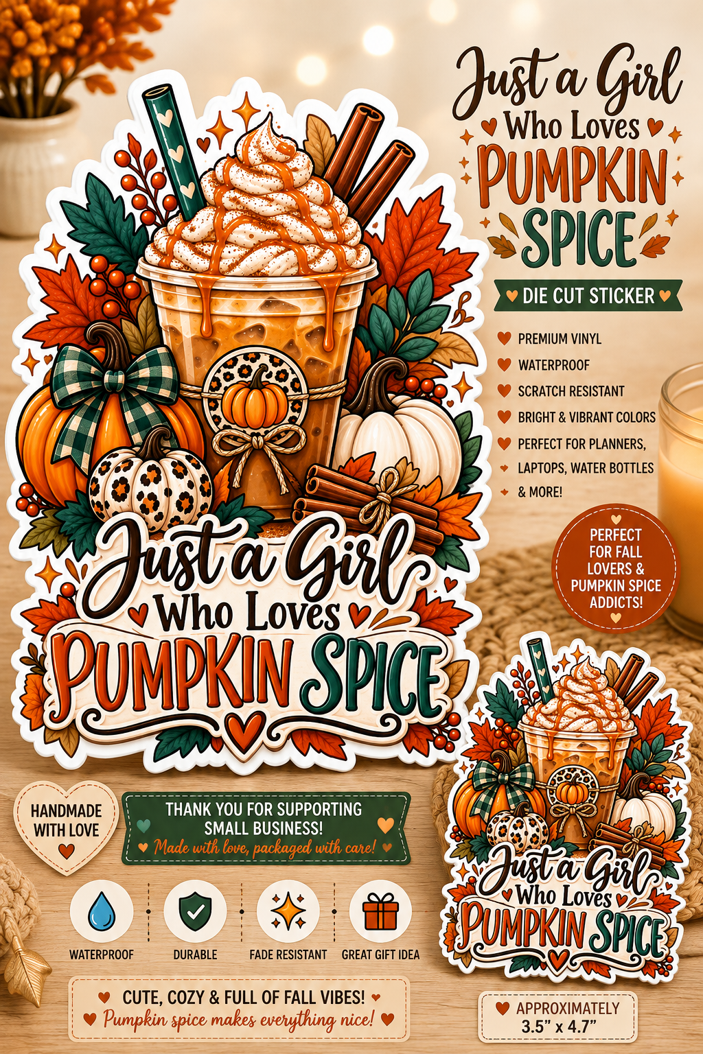Pumpkin Spice Sticker, Just a Girl Who Loves Pumpkin Spice, Fall Vinyl Sticker, Cute Autumn Sticker, Pumpkin Coffee Sticker, Fall Gift
