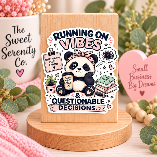 Panda Sticker | Running on Vibes & Questionable Decisions sticker
