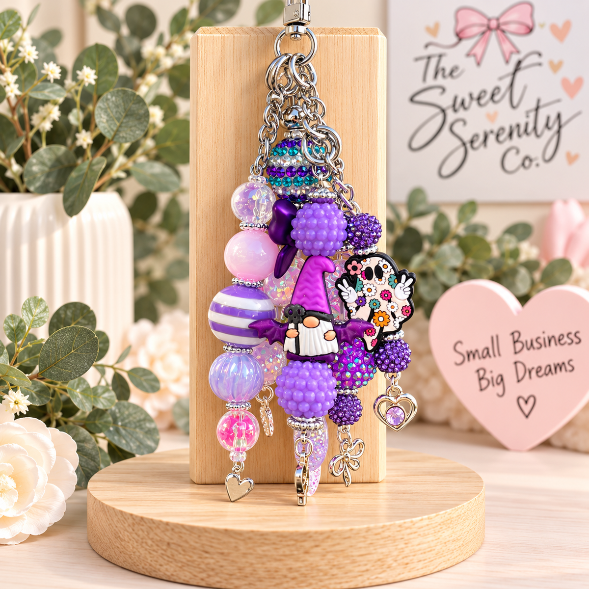 Handmade Purple Keychain & Purse Charm with Beautiful Beads