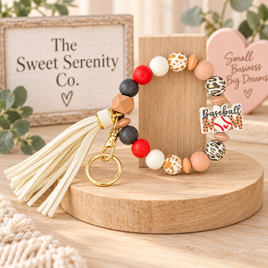 Base Ball Mom beaded wristlet Keychain