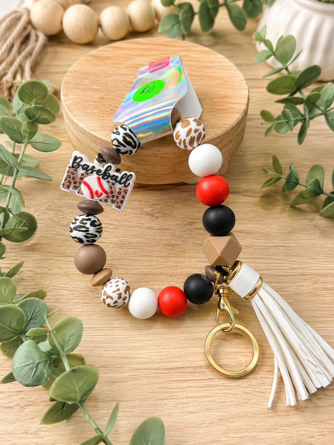 Base Ball Mom beaded wristlet Keychain