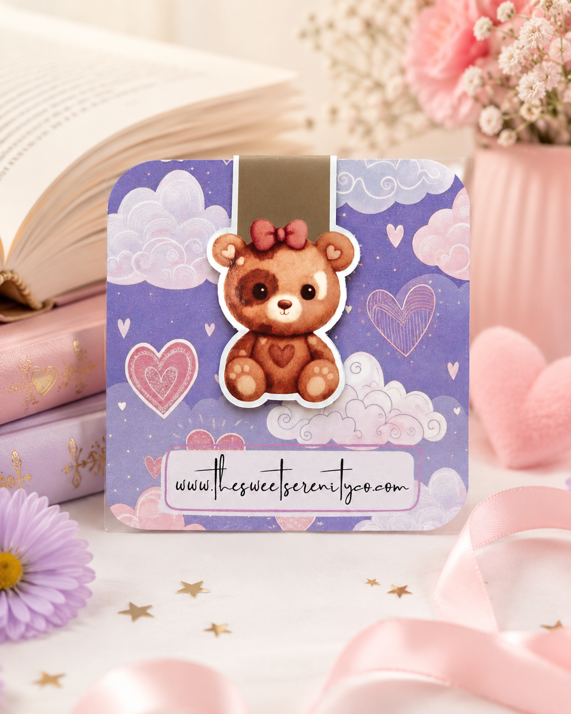 Teddy Bear Magnetic Bookmark, Handmade Hand-Drawn Bookish Stationery, Cute Book Lover Gift, Cozy Bookmarks for Readers