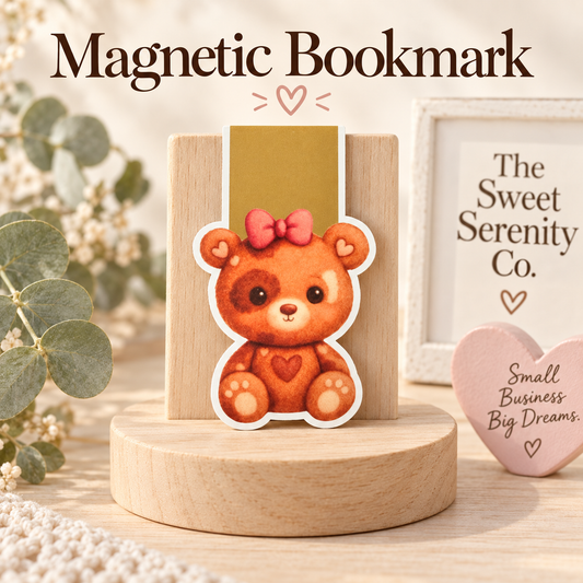 Teddy Bear Magnetic Bookmark, Handmade Hand-Drawn Bookish Stationery, Cute Book Lover Gift, Cozy Bookmarks for Readers