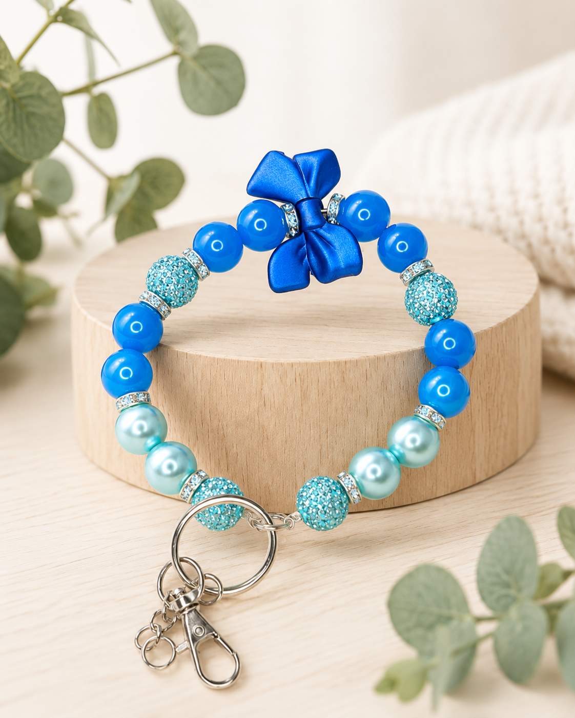 Blue Bow Phone Charm, Beaded Keychain, Cute Jewelry Accessory, Gift for Girls, Phone charms, Handmade