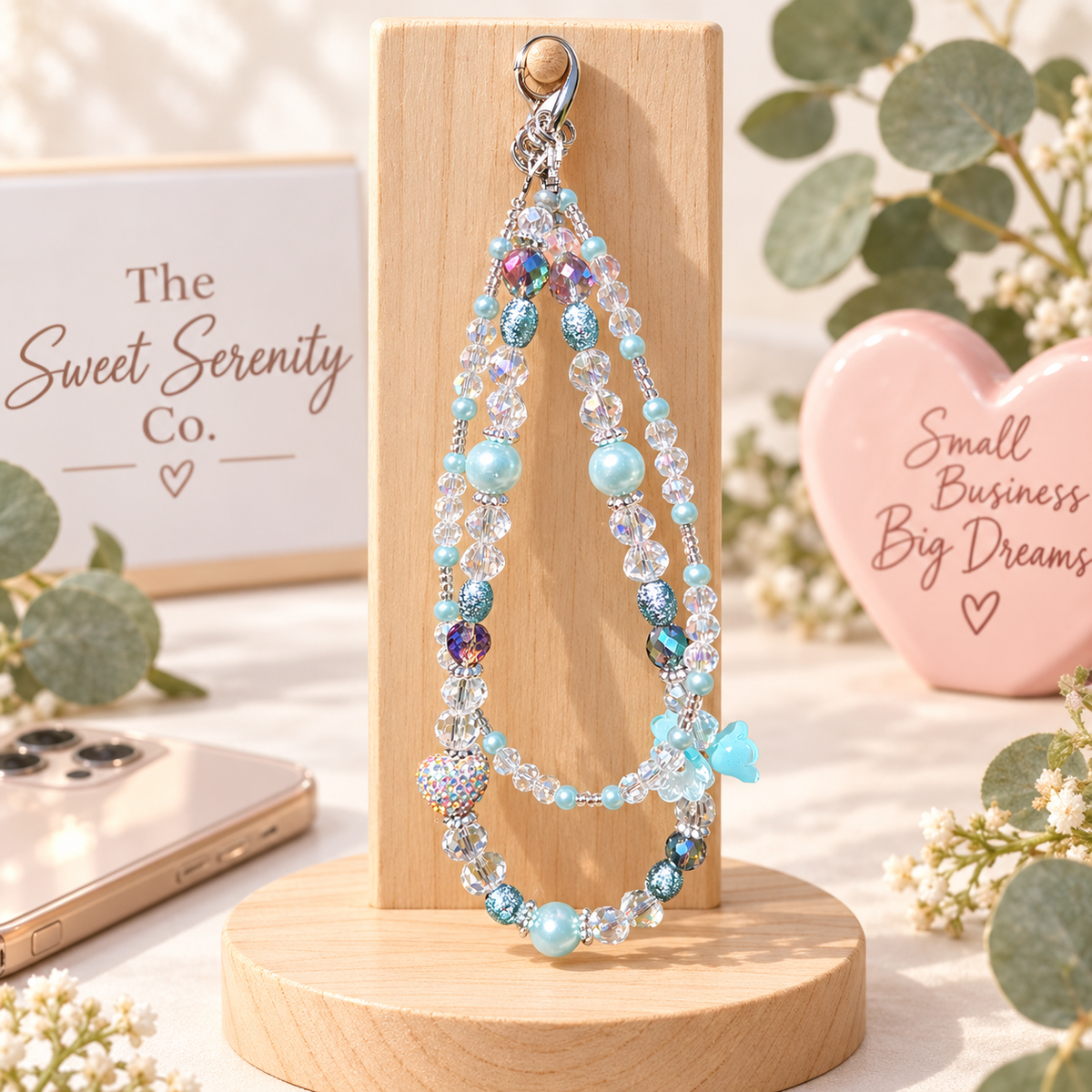 Sparkly Beaded Phone Charm, Crystal & Pearl Phone Accessory, Gift for Women, Handmade Jewelry, Phone Decor, Elegant Phone Lanyard, Gift Idea