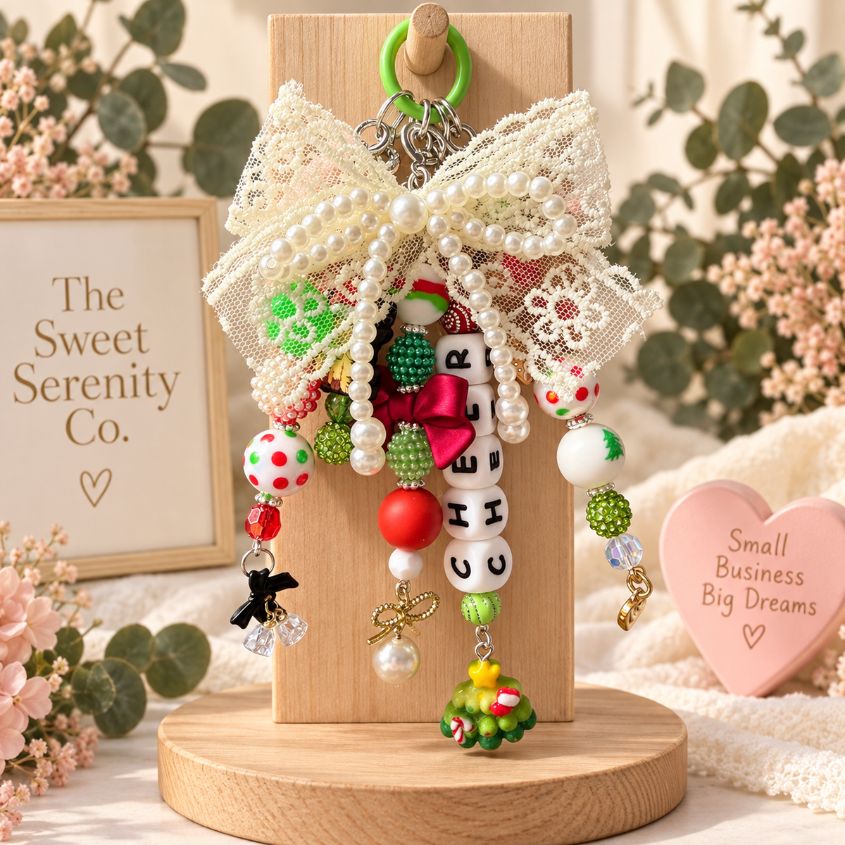 Christmas ornament Purse Charms with beaded charms, holiday decor, cute handmade, festive accessory