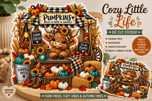 Cozy Little Life Mushroom Cottage Sticker, Cute Fall Vinyl Sticker, Autumn Cottagecore Sticker, Pumpkin Sticker, Cozy Fall Die Cut Sticker