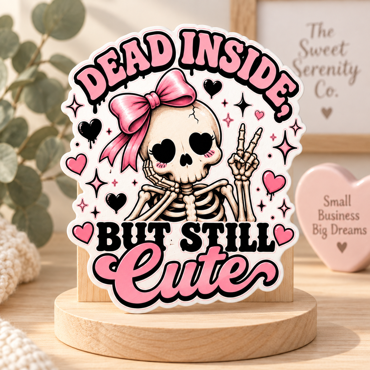 Dead Inside But Still Cute Skeleton Sticker, Pink Bow Coquette Halloween Sticker, Funny Spooky Sticker