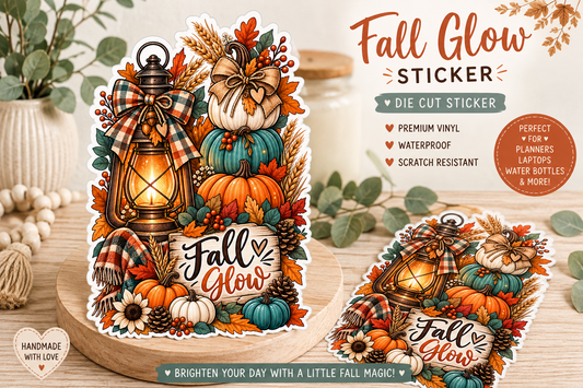 Fall Glow Sticker | Autumn Pumpkin & Lantern Design | Waterproof, Scratch-Resistant Vinyl for Planners, Scrapbooks
