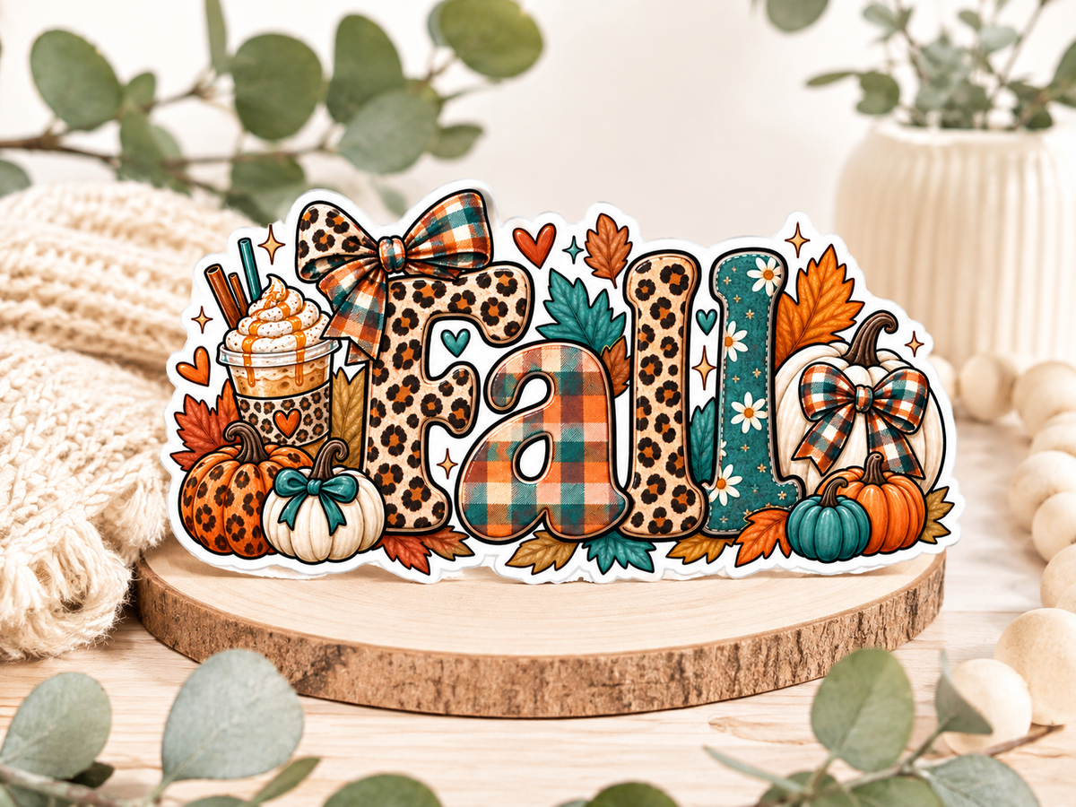 Fall Vibes Sticker, autumn leaves and pumpkins, seasonal sticker for scrapbooking, planner decor, fall-themed craft supplies