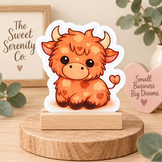 Hand Drawn Highland Cow Sticker, Cozy Vintage Kawaii Animal Decor, Cute Water Bottle Laptop Planner Sticker, Handmade sticker
