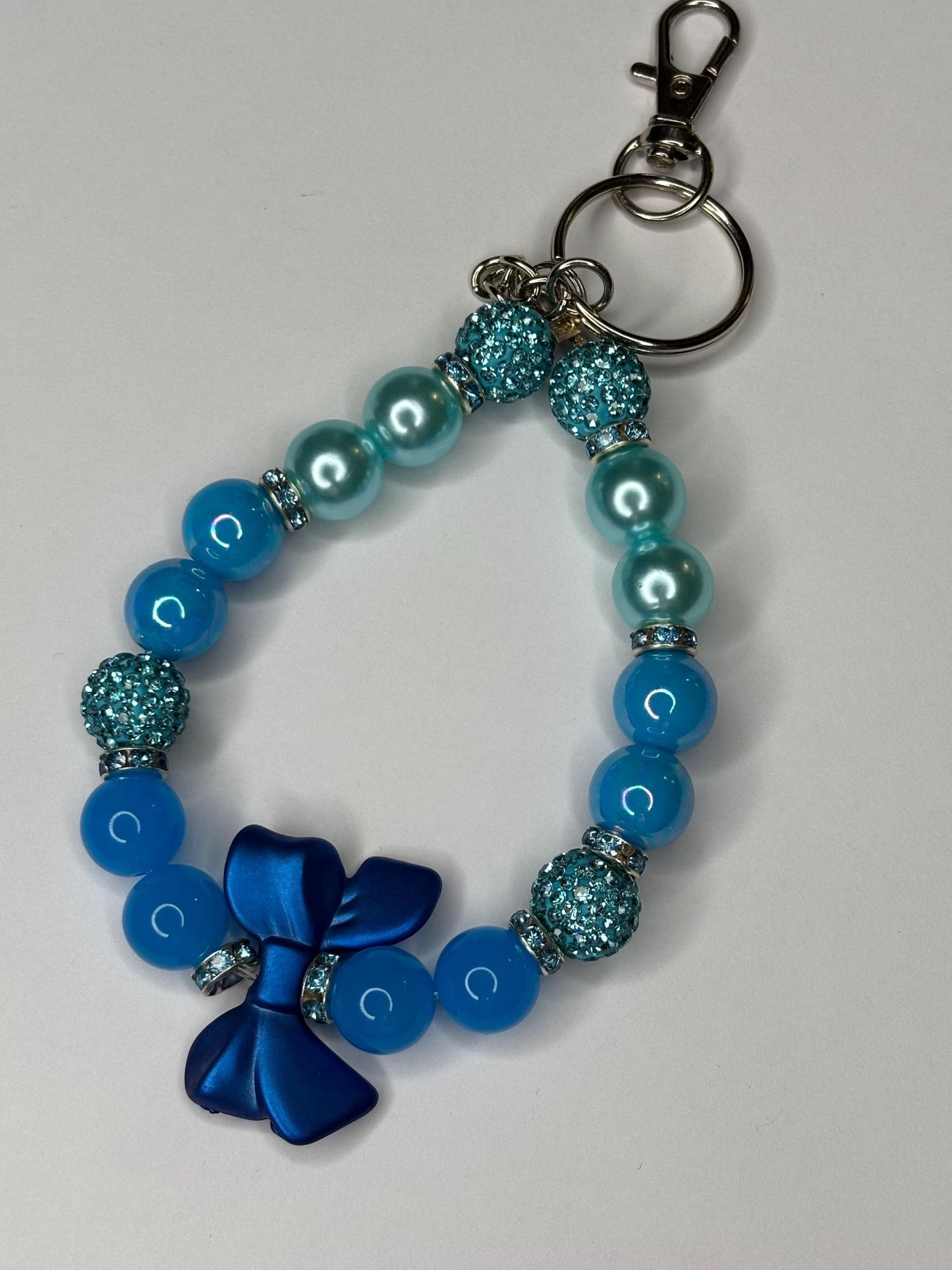 Blue Bow Phone Charm, Beaded Keychain, Cute Jewelry Accessory, Gift for Girls, Phone charms, Handmade
