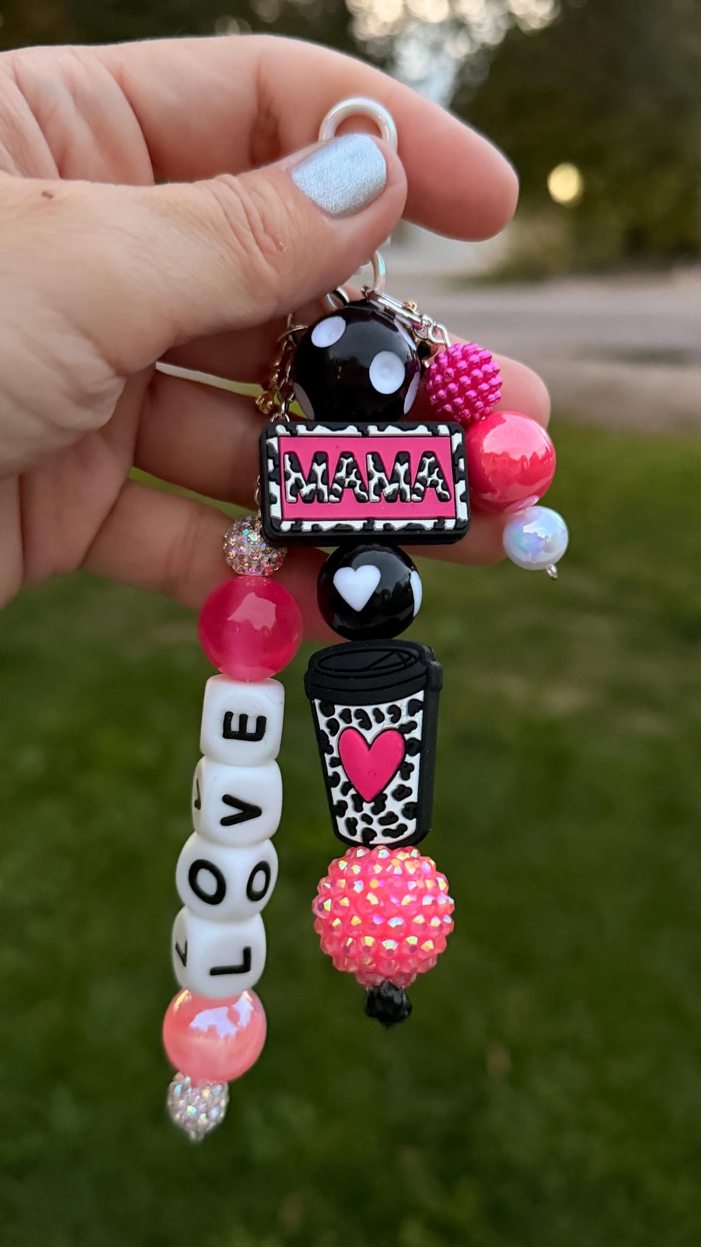 Cute DIY Love Heart Beaded Keychain | Pink Black White Accessories for Women & Girls | Gift Idea and Bag Charm