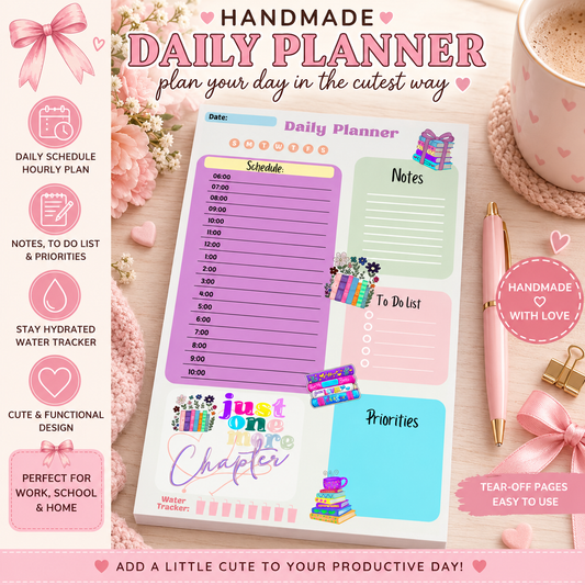 Bookish Daily Planner Notepad, Reading Planner, Cute Book Lover Stationery, Daily Schedule Pad, To Do List Notepad, Gift for Reader