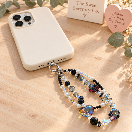 Elegant Black Flower Phone Charm - Unique Phone Accessory
