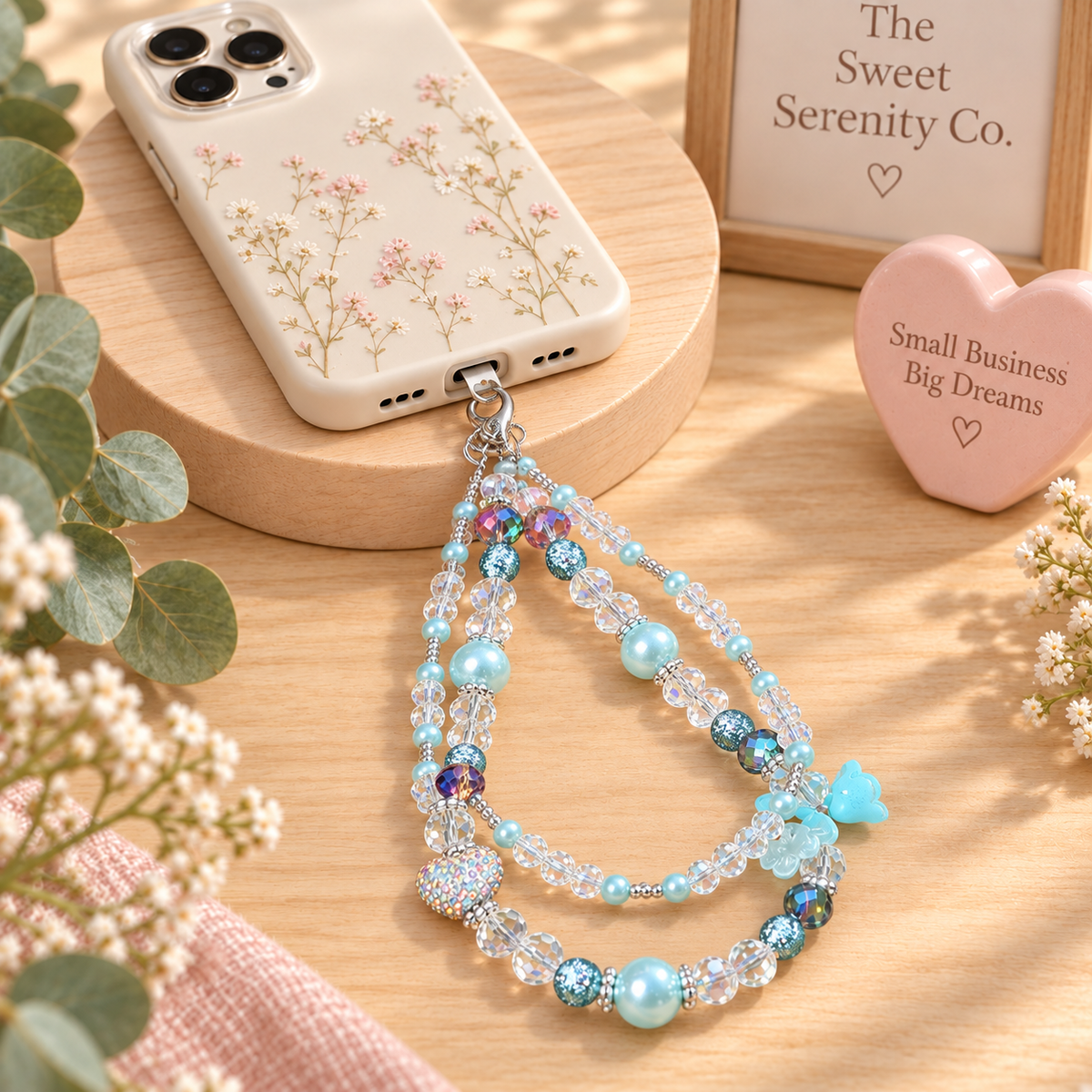 Sparkly Beaded Phone Charm, Crystal & Pearl Phone Accessory, Gift for Women, Handmade Jewelry, Phone Decor, Elegant Phone Lanyard, Gift Idea