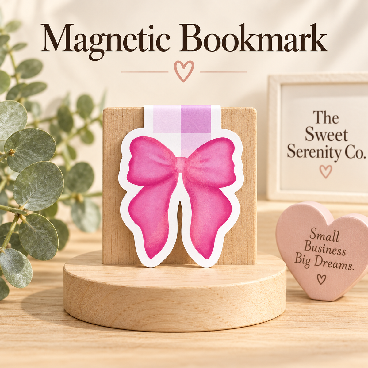 Magnetic Bookmark, Handmade Hand-Drawn Bookmarks with Cute Pink Bow, Bookish Stationery, Book Lover Gift, Magnetic Bookmarks for Readers