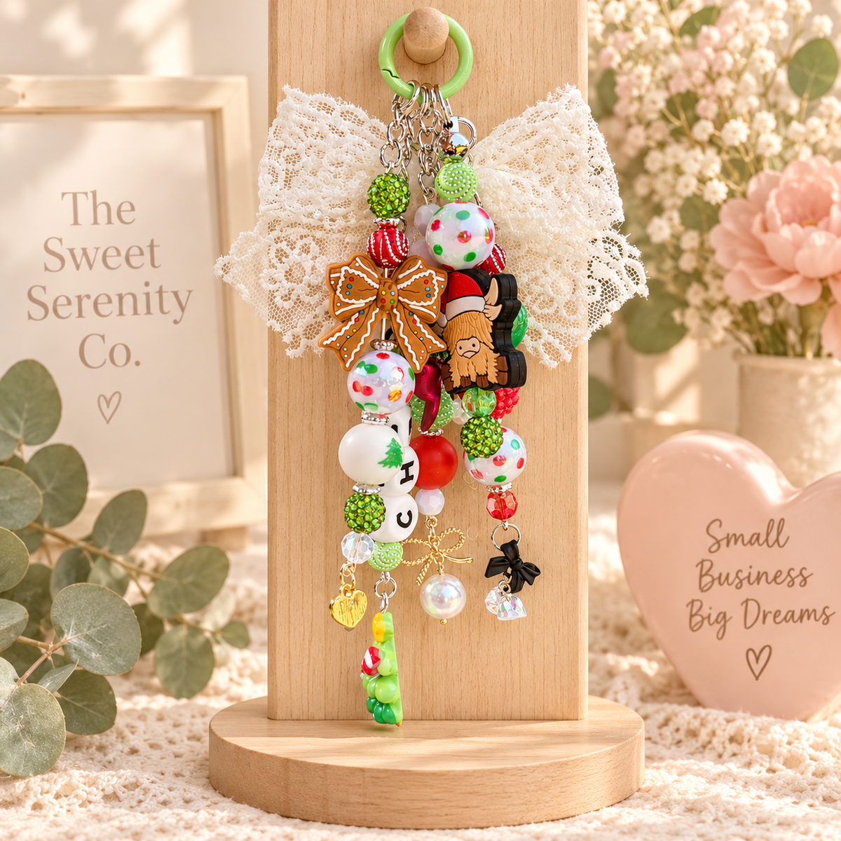 Christmas ornament Purse Charms with beaded charms, holiday decor, cute handmade, festive accessory