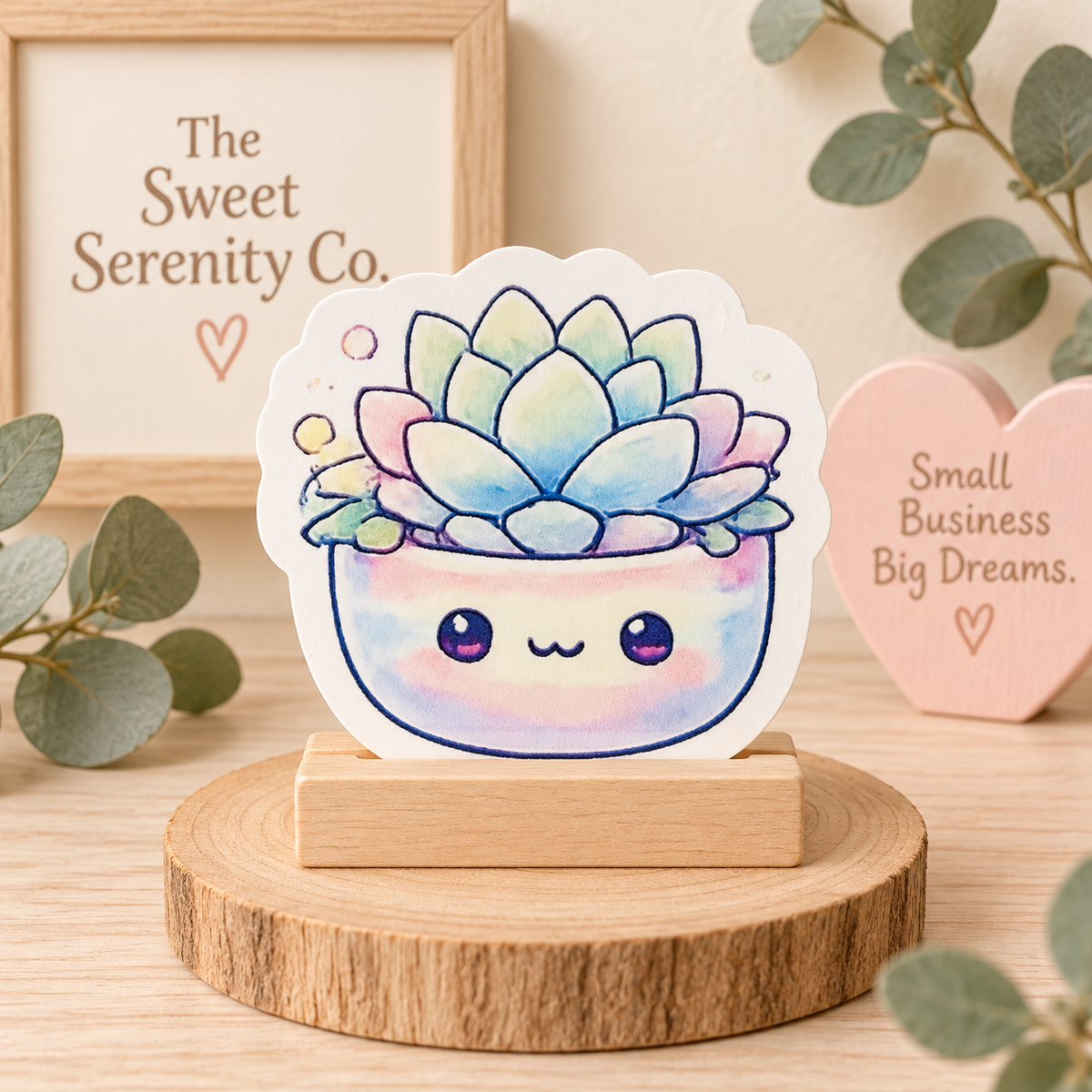 Succulent Sticker, Handmade Cute Plant Decal, Kawaii Sticker for Planners, Journals, Water Bottles, Laptop Decor